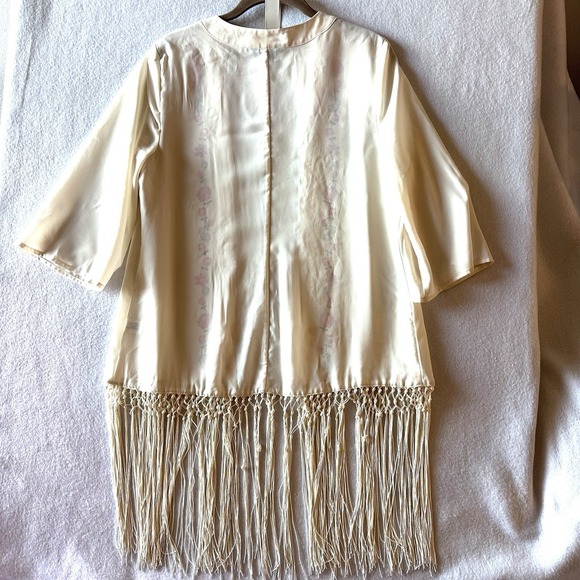 L'amour Nanette Lepore M Medium Ivory Pink Floral Fringe‎ Kimono Lei Aloha - Picture 9 of 11